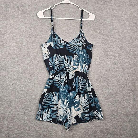Show Me Your MuMu Pants - Show Me Your Mumu Women's Tropical Leaf Print Romper Blue White Adjustable Sz S